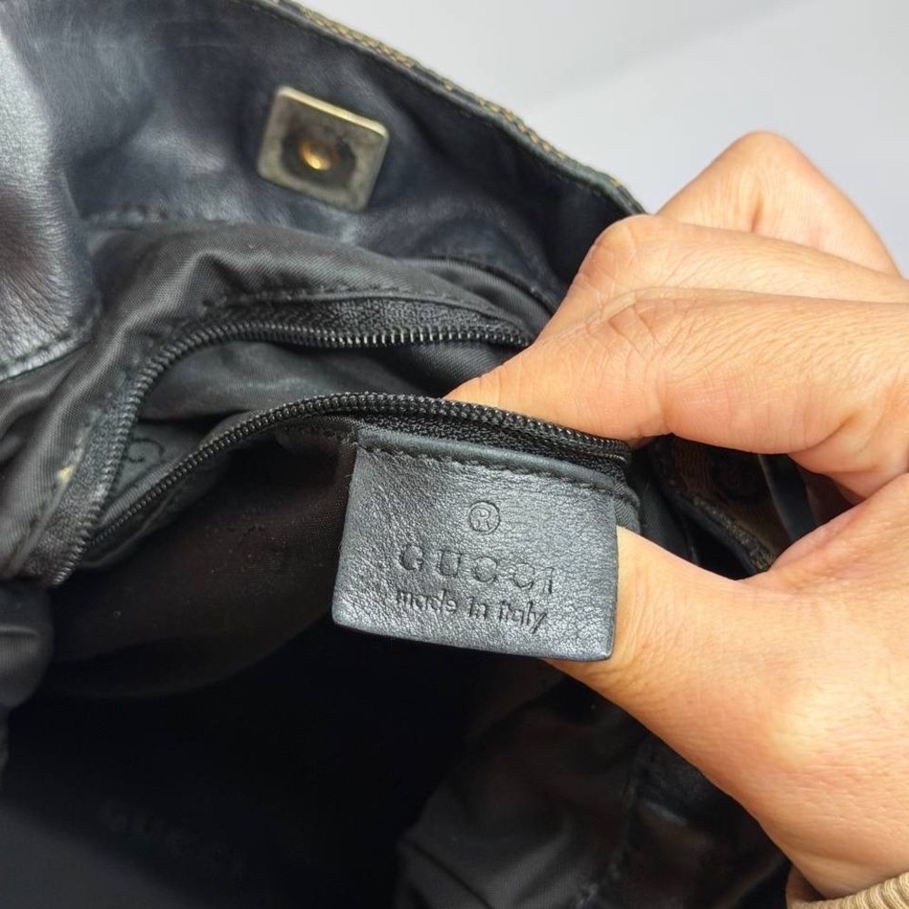 Gucci Bamboo GG Canvas Shoulder Bag in Brown and Black - Picture 12 of 13